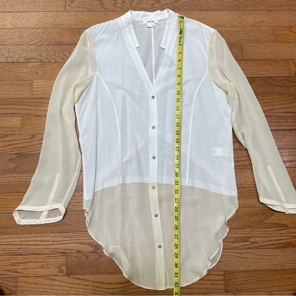 Helmut Lang Womens Element Sheer Hem Shirt Collared V-neck Cotton/Silk Sz L - Picture 8 of 11